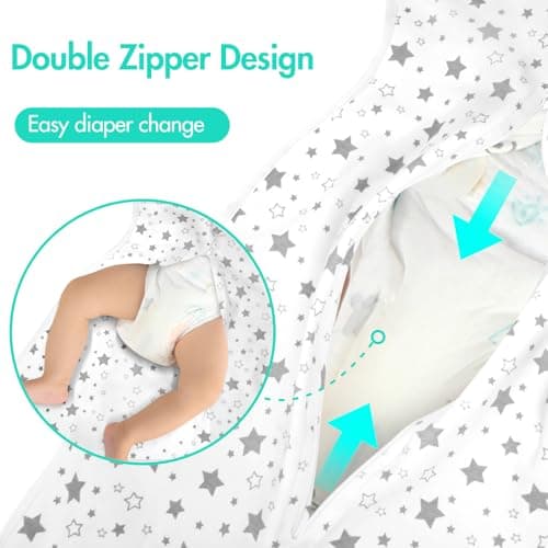 ANYEDDE 2-Pack Baby Swaddle Sleep Sack 3-6 Months - Arms Up Transitional Swaddles with Removable Cuffs & 2-Way Zipper, Gray Stars Design, Breathable Cotton Newborn Sack - Thumbnail 3
