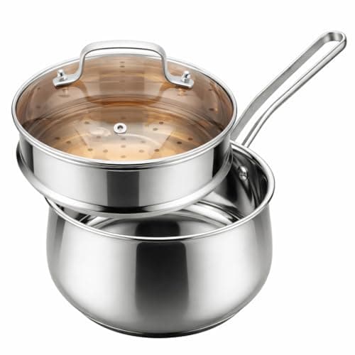 Boryenty 2.5QT Stainless Steel Saucepan with Steamer Basket and Glass Lid, 18/8 Food Grade Small Soup Pot with Steamer Insert, Induction Compatible, Heavy Duty Multi-Purpose Pot for Cooking & Steaming - Image 1