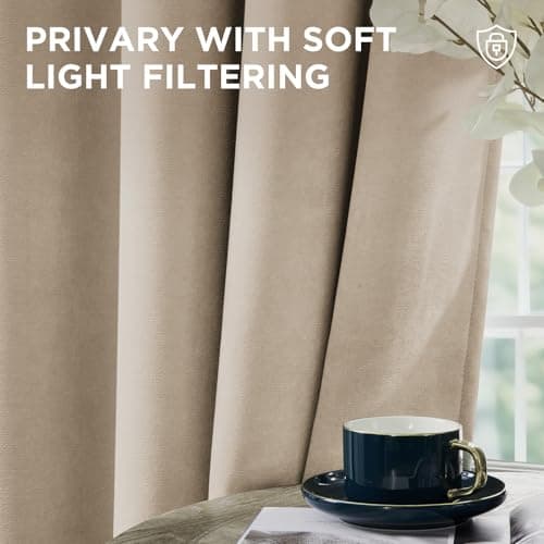Joydeco Latte Coffee Velvet Curtains 96 Inches 2 Panels, Luxury Thermal Insulated Soft Curtains for Bedroom & Living Room, Room Darkening Velvet Drapes, Rod Pocket (52W x 96L) - Thumbnail 6