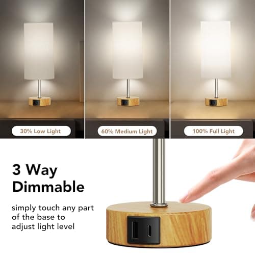 ROTTOGOON 12.8" Touch Control Table Lamp, 3-Way Dimmable Small Bedside Nightstand Lamp with 2 USB Ports, Modern Table Lamp with 5000K Daylight LED Bulb for Living Room (2 Pack) - Thumbnail 3