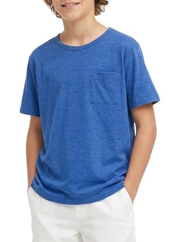 PATPAT Boys Short Sleeve T-Shirts Size 9-10 Years Blue Summer Crewneck Shirt Kids Casual Basic Tops Tees with Chest Pocket - Image 1