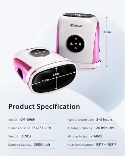 CINCOM Hand Massager with Heat and Compression, Finger and Palm Massage Machine for Pain Relief, Arthritis and Improved Circulation, Gifts for Women, Cordless and Rechargeable (White) - Thumbnail 6
