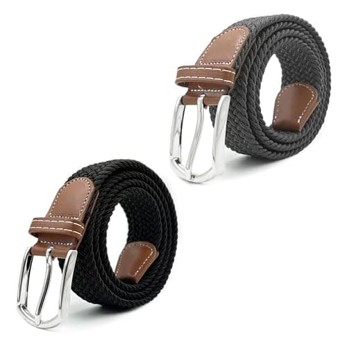 Myfunc 2Pack Belts No Holes Golf Jeans Pants Casual Stretchy Elastic Braided Woven Belt for Mens Boys Womens Girls - Image 1