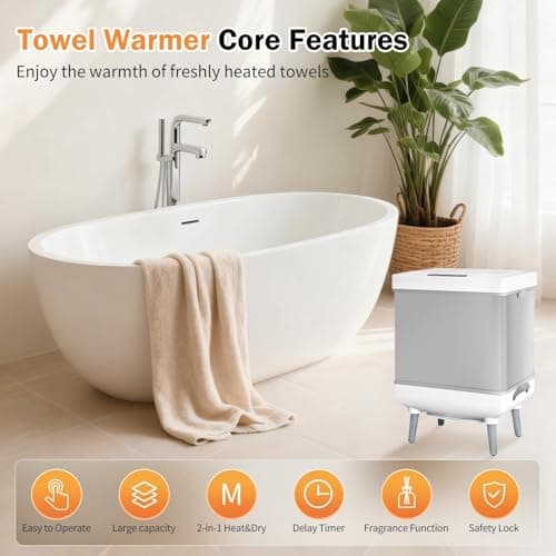 Towel Warmers for Bathroom, Foldable Hot Towel Warmer Bucket, Heat & Dry 2-in-1, Large Capacity(35L), Fits Up to 3 Oversized Towels(45"x70"), Bathrobes, Blankets, Portable Handle, Ideal for Home & Spa - Thumbnail 2