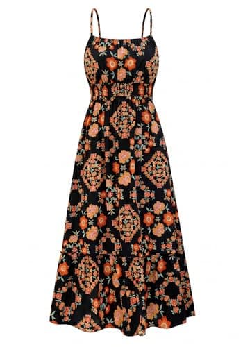 BTFBM Summer Dresses for Women 2026 Sleeveless Spaghetti Strap High Waist Boho Beach Vacation Clothes Spring Maxi Dress(Floral Black Multicolored, Medium) - Image 1