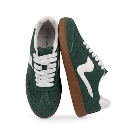 Tigeridea Women's Fashion Sneakers Comfortable Tennis Shoes Womens Casual Shoes Lace up Slip on Dark Green Dark Green Sneakers for Women Size 8 - Image 1