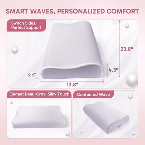 Ergonomic Memory Foam Pillow 2 heights: Mid-Low, Cervical Support Relieve Neck Back Pain, Breathable Cool Ice Silk Anti-Wrinkle Cover, SGS Certificates, for Side Back Stomach Sleeper, Queen Size - Thumbnail 3