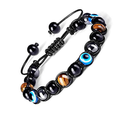 Evil Eye Bracelets for Mens Women,2026 St Patricks Accessories,Black Tourmaline Bracelet,Tiger Eye Bracelet for Men,Unique Birthday for Dad/Husband/Mom/Wife,Graduation Gifts for Him/Her