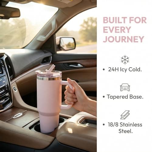 MIKENDA 40oz Insulated Tumbler with Straw | Double Wall Stainless Steel Travel Mug | Leak Proof Lid, 24hr Cold & 12hr Hot | Reusable Water Bottle for Office, Gym, Hiking (light pink) - Thumbnail 5