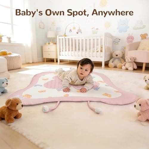 Pamo Babe Baby Play Gym & Activity Mat, Tummy Time Mat with 8 Montessori Toys, Non-slip Foldable Baby Playmat for Stage-Based Development, Machine Washable Baby Gym Play Mat for Newborn Essential Gift - Thumbnail 4