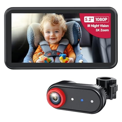 Luckview BM2A Baby Car Camera, Night Vision & 5.2" 1080P Display for Rear-Facing Car Seats, Easy No-Damage Install, Patented Anti-Shake Mount – Ideal for Parents and Pet Owners - Image 1