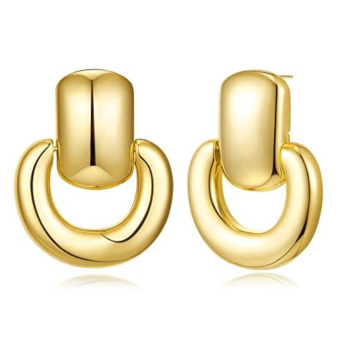 Gold Statement Earrings for Women Vintage Door Knocker Gold Studs Drop Dangle Earrings Fashion Jewelry - Image 1