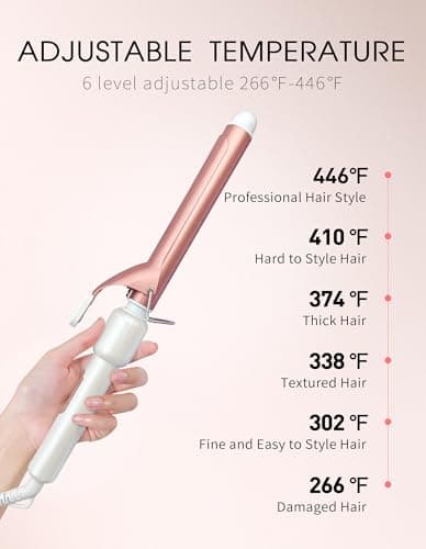 ZM ZHEMEI 1 Inch Curling Iron, Dual Voltage Wand Curling Iron, Professional Curling Wand for Long Hair & Medium Hair - Ceramic Coating Barrel, Heats up to 446°F, 6 Temps (Rosegold) - Thumbnail 2