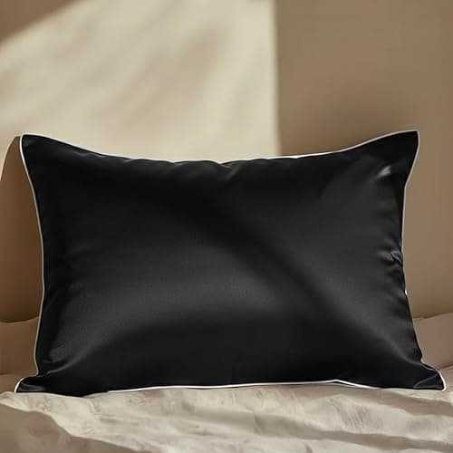 Mellanni Pure Silk Pillowcase Queen Size - Perfect for Hair and Skin, Preventing Wrinkles - Easy Care - Naturally Cooling Silk Pillow Cover with Hidden Zipper (Queen, Black, White Piping) - Image 1