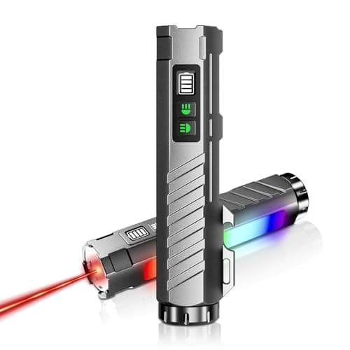 RYCELYSIAN EDC Flashlight Rechargeable with 1600 Lumens 7 LED Modes Magnetic Base and Bottle Opener Waterproof Small Flashlight with Red Beam for Home Outdoor Camping and Emergency（Silvery