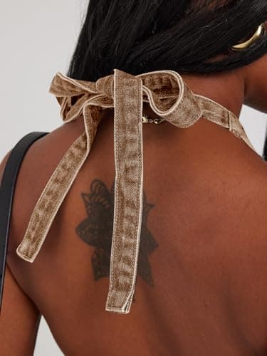 Tankaneo Womens Halter Denim Vest Tops Summer Open Back Y2K Going Out Tank Tops V Neck Button Down Jean Shirts - Thumbnail 5