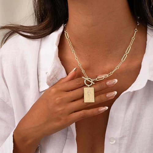 Eaciy Cross Necklace for Women Trendy, 18K Gold Plated Cross Pendant Charm Necklace Dainty Paperclip Chain Religious Jewelry Gifts for Christian Faith, Baptism, First Communion Style6 - Thumbnail 2