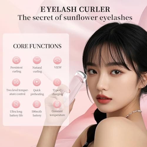 Hsenowi Heated Eyelash Curler for Natural Lashes 2 Level Adjustable Temperature Mini Electric Lash Curler Fast 3 Second Heat Up 24 Hours Long Lasting Curl (PinkBlack) - Thumbnail 5
