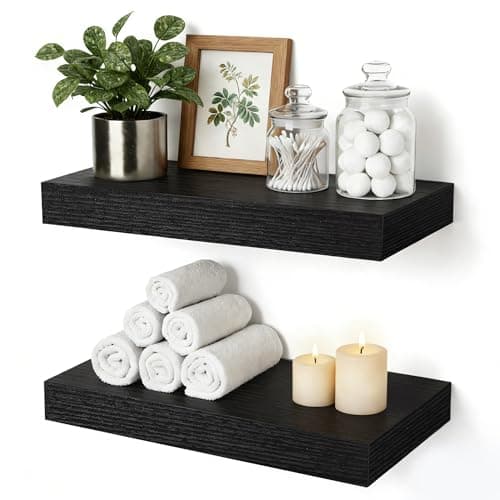 Mifurn Floating Shelves Bathroom for Wall, Bathroom Shelves Over Toilet, Wall Shelves & Book Shelf, Hanging Shelf, Modern Wooden Wall-Mounted Small Floating Shelves, 12x7x1.5 in (Black, Set of 2) - Image 1