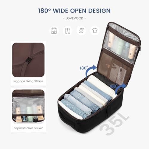 LOVEVOOK Travel Laptop Backpack for Men, 40L Large Carry On Backpack Personal Item Size, Airline Approved Waterproof Bookbag with 2 Packing Cubes Fits 15.6" Laptop - Thumbnail 2