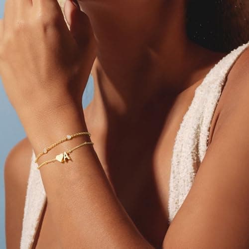 Turandoss Initial Bracelets for Teen Girls - Layered Heart Initial Bracelet for Girls, 14k-Gold-Plated Jewelry Letter K Birthday Friendship Gifts for Girls Age 8 9 10 11 12 Years Old - Thumbnail 4