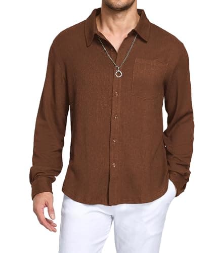 YTD Mens Casual Button Down Shirts Long Sleeve Dress Business Shirt with Pocket - Image 1