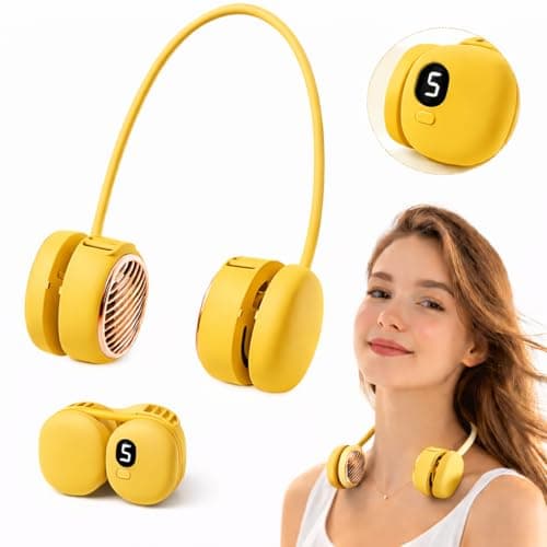 Suzii Battery Powered Neck Fan That Blows Cold Air - Portable Hands-Free Bladeless Fan w/LCD Display | Birthday Gifts for Men, Adjustable 5 Speeds, Ultra Lightweight for Travel, Gym, Office -Yellow - Image 1