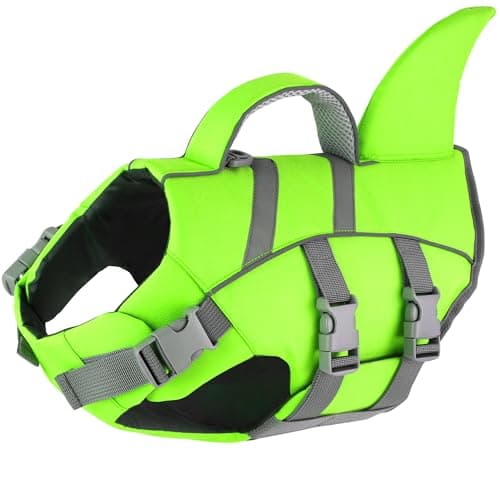 Dogcheer Shark Fin Dog Life Jacket, Adjustable Dog Harness Life Vest for Swimming Boating, Reflective Puppy Swim Vest Pet Flotation Device for Small Medium Large Dogs - Green,XL