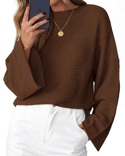 KIRUNDO Oversized Sweaters for Women Ribbed Knit Chunky Long Sleeve Tunic Sweater Pullover Tops Fall Winter Clothing(Brown, Medium) - Image 1