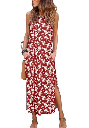 RUMIA Boho Dresses for Women Casual Floral Summer Maxi Beach Dress Vacation Outfits with Pockets M - Image 1