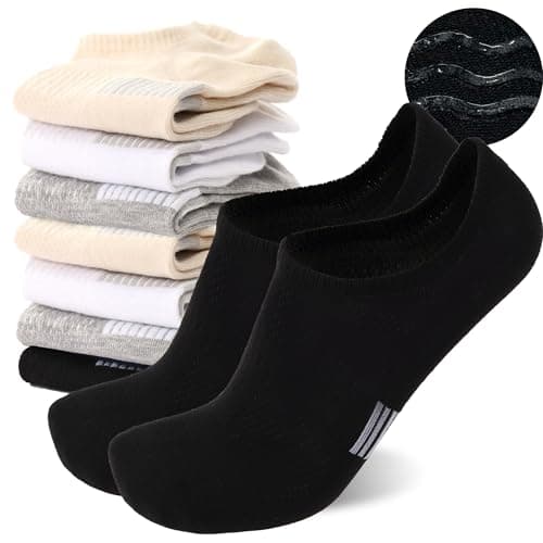 Sunew 8 Pairs Low Cut No Show Socks for Men, Invisible Casual Ankle Socks with Non-Slip Heel, Moisture-Wicking Black White Light Grey Beige Medium - Image 1