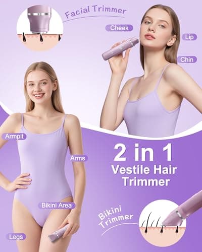 Bikini Trimmer for Women - Flawless 2 in 1 Electric Razors for Women for Facial Hair Removal, Body & Legs, Waterproof Cordless Razors for Women with USB Charging Base, Perfect Self-Care Gift for Her - Thumbnail 2