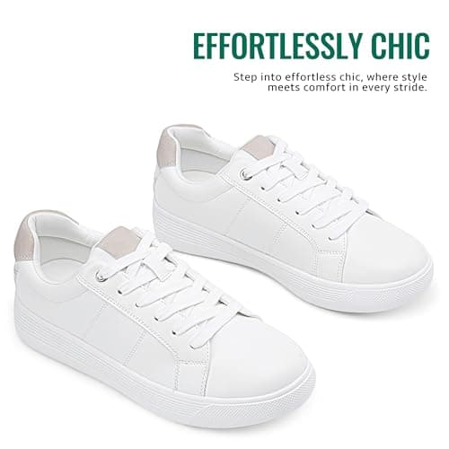Vepose Women's White Casual Walking Sneakers, Fashion Tennis Low Top Slip On 8013 Shoes, Size 8M US(CJY8013 White Beige 08) - Thumbnail 5