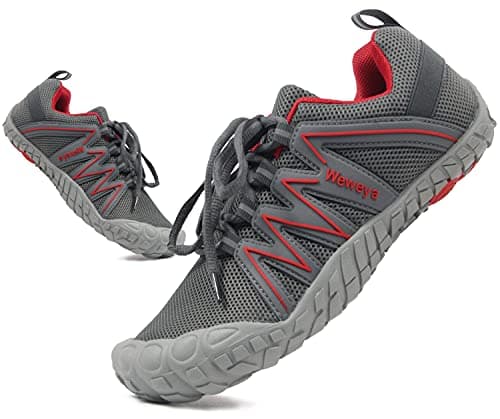 Weweya Women's Trail Running Minimal Shoes Marathon Cross Trainer Trekking Toes Sports Ladies Hiking Workout Sneakers Barefoot Walking Footwear Grey Red US Size 7 7.5 - Image 1