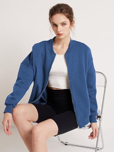 GEMLON Womens Zip Up Sweatshirts Jackets Long Sleeve Casual Loose Outwear with Pockets Blue XL - Thumbnail 6