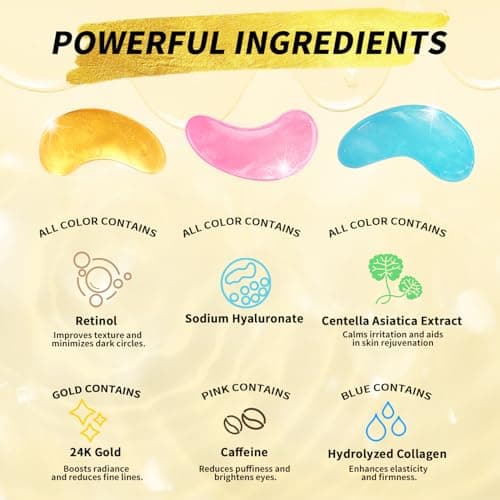 Under Eye Patches(25 Pairs), 24K Gold, Caffeine, Retinol Eye Masks for Puffy Eyes, Wrinkles, Dark Circles, Undereye Bags Treatment - Restoring & Awakening & Moisturizer Skin care Gift for Women - Thumbnail 2