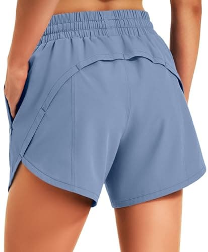 Hugut Women's 5" Athletic Running Shorts Quick Dry Lightweight Comfy Shorts for Walking Gym Workout with Zipper Pockets Stone Blue - Image 1