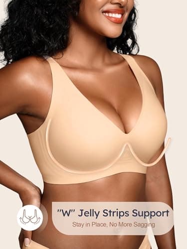 S-L Deep-V Jelly Bras for Women Seamless Wireless Bralette with Support, Comfortable Padded T-Shirt Bra No Underwire Skin - Thumbnail 2