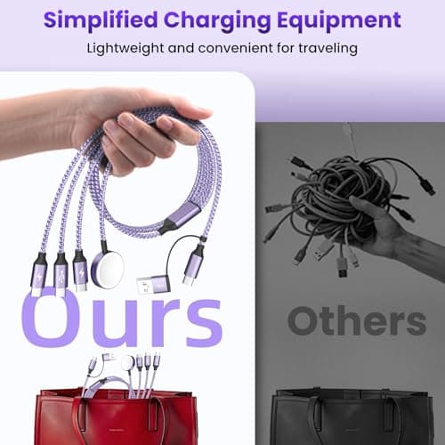 Travel Essentials Multi Charging Cable for iWatch Charger, 4in2 3 X USB C Cable Multiple Charger Cord, USBC Car CarPlay Cable Compatible with iWatch Ultra/11-1/iPhone 17-15/Galaxy S25-22, 5F Purple - Thumbnail 6