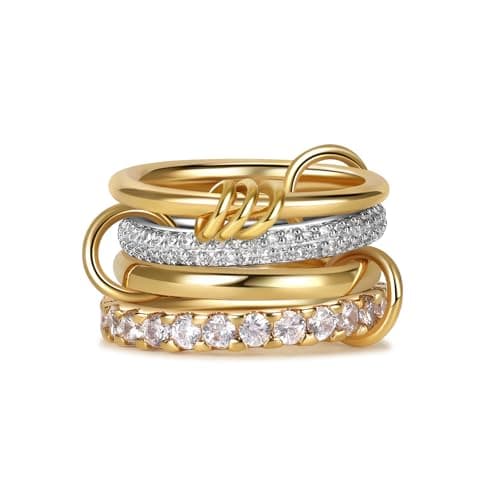 Stackable Rings for Women Statement Rings 18K Gold Plated Interlocking Ring Stack Set Non Tarnish Gold Silver Mixed Metal Cubic Zirconia CZ Connected Band Thumb Ring Size 5-11 Jewelry Gift for Women 11 - Image 1