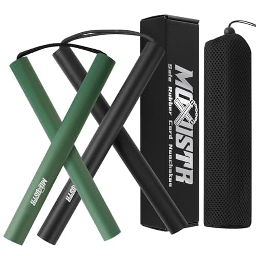 MOXIISTR Safe Foam Rubber Cord Nunchakus Karate Upgraded for Beginners Practice and Training 2 Pack (Long Black-Short Green) - Image 1