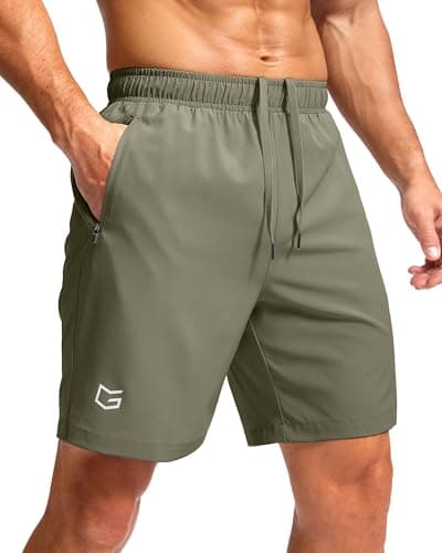 G Gradual Men's Athletic Running Shorts with Zipper Pockets Quick Dry 7"/ 5"/ 9" Workout Gym Shorts for Basketball Hiking(Sage Green,7XXL) - Image 1