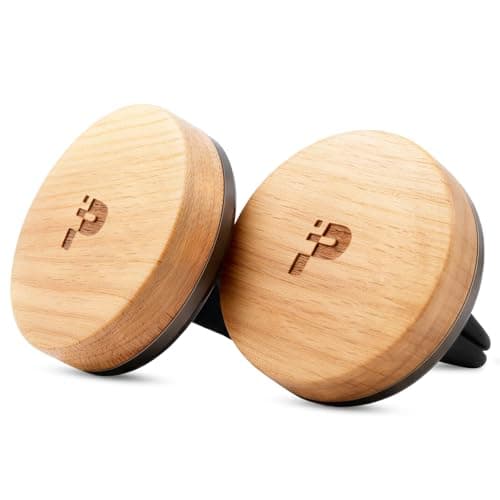 PERPOTAO Wooden Car Air Freshener Vent Clip, Refillable Essential Oil Diffuser with Long-Lasting Natural Scent, European Beech Wood & Metal Auto Deodorizer, Includes 2 Clips + 4 Plaster Refill Pads - Image 1