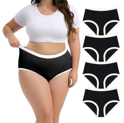 Lastshe Women’s Plus Size Underwear Full Coverage Seamless Underwear No-roll Ladies Briefs 4-Pack,Black,3X - Image 1