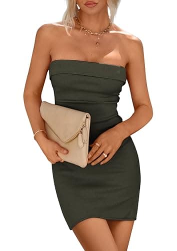 PRETTYGARDEN Summer Dresses for Women 2026 Strapless Off Shoulder Ribbed Knit Bodycon Elegant Classy Trendy Mini Beach Dress (Army Green,XX-Large) - Image 1