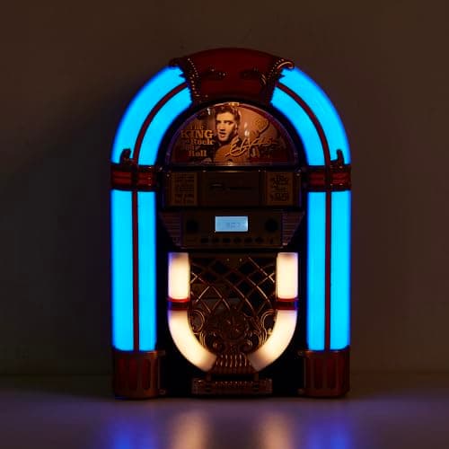Arkrocket Athena Mini Jukebox/Tabletop CD Player/Bluetooth Speaker/Radio/USB and SD Card Player with Retro LED Lighting System (Black Golden) - Thumbnail 4