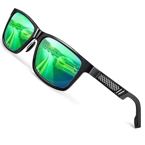 ROCKNIGHT HD Polarized Mens Sunglasses UV Protection Hiking Fishing Travel Mirrored Green Sunglasses Metal Frame Shades for Men - Image 1