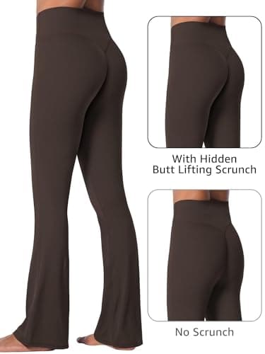 Sunzel Sunzfly Invisible Butt Scrunch Flare Leggings for Women, Mini Flared Yoga Pants with Tummy Control and High Waist 30" Seal Brown X-Large - Thumbnail 2