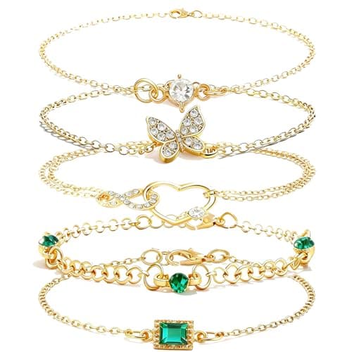Alegend Bracelets Sets 14K Gold Plated butterfly Crystal, Heart-Shaped Chain, Emerald Diamond Charming Pendants Gift - Image 1
