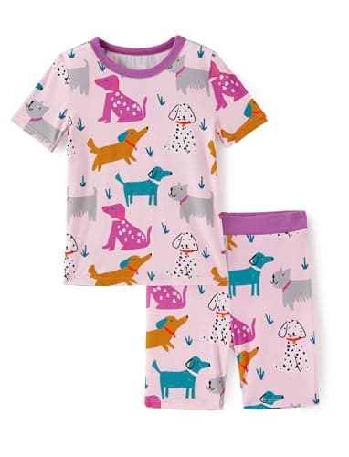 PATPAT Bamboo Viscose Pajama Sets for Toddler Boy & Girl Baby Kids, Soft Cool Short Summer Snug fit Pjs Sleepers for Birthday, Puppy Fun, 12-18 Months - Image 1